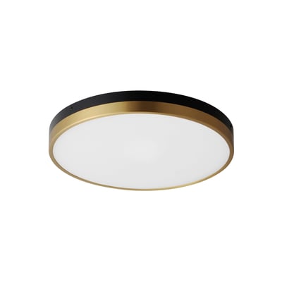 Maxim Lighting Dapper Flush Mount in Black with Antique Brass finish, featuring a sleek steel design with a modern, minimalist aesthetic.