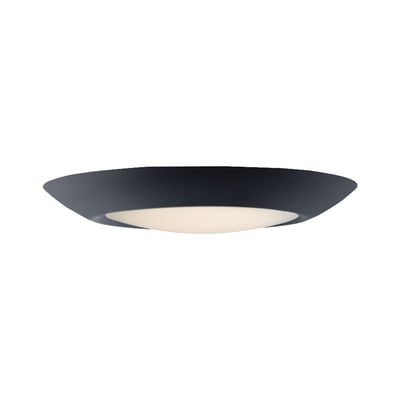 Maxim Lighting Diverse Flush Mount with a sleek black finish, featuring a round polycarbonate and aluminum design, mounted on a ceiling.