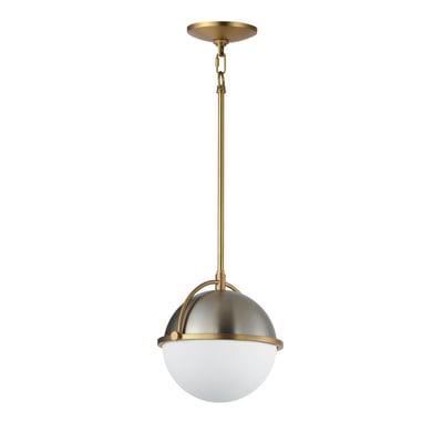 Maxim Lighting Duke Pendant in Satin Nickel with Satin Brass finish, featuring a sleek steel and glass design, elegantly hanging from the ceiling.