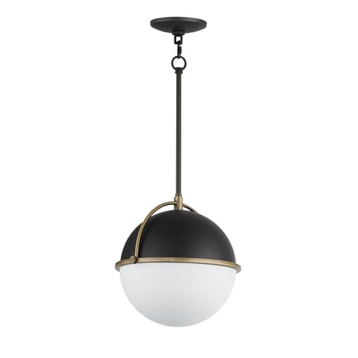 Maxim Lighting Duke Pendant in Black with Weathered Brass finish, featuring a Steel frame and Glass shade, hanging elegantly from the ceiling.