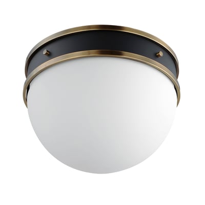 Maxim Lighting Duke Flush Mount in Black with Weathered Brass finish, featuring a sleek steel and glass design, ideal for modern interiors.