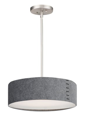 Maxim Lighting Prime Acoustic Pendant in Satin Nickel finish, featuring a modern design with steel, acrylic, and fabric elements, hanging elegantly.