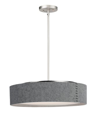 Maxim Lighting Prime Acoustic Pendant in Satin Nickel finish, featuring a sleek steel frame with acrylic and fabric elements, hanging elegantly from the ceiling.