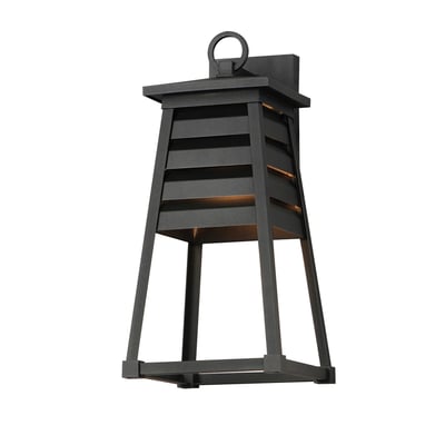 Maxim Lighting Shutters Outdoor Wall Sconce in Black finish, featuring EPMM Aluminum construction, mounted on an exterior wall.