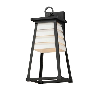 Maxim Lighting Shutters Outdoor Wall Sconce in White with Black finish, made of EPMM Aluminum, mounted on an exterior wall.