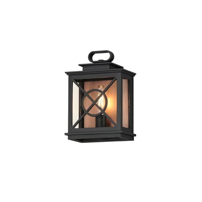 Maxim Lighting Yorktown VX Outdoor Pocket Sconce in Black with Aged Copper finish, featuring Vivex EPMM material and clear Glass.