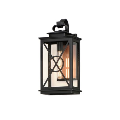 Maxim Lighting Yorktown VX Outdoor Pocket Sconce in Black with Aged Copper finish, made of Vivex EPMM, features a glass panel.