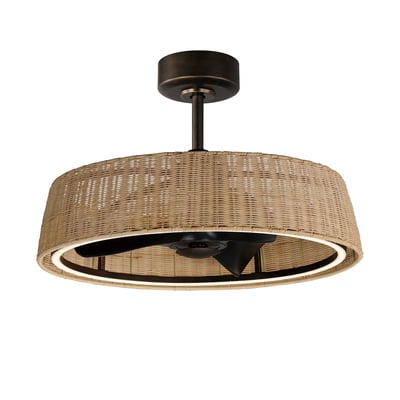 Maxim Lighting Tulum Wifi-Enabled LED Fandelight with Dark Bronze finish, featuring Natural Rattan and Steel design elements.