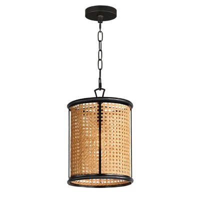 Maxim Lighting Cane Pendant in Black finish, featuring a stylish blend of steel and rattan for modern decor.