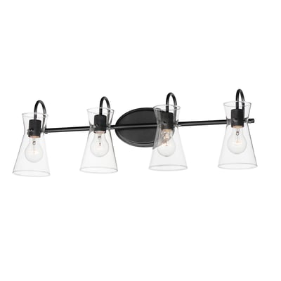 Maxim Lighting Ava Bathroom Vanity Light in Black, featuring sleek steel and glass design for modern bathrooms.