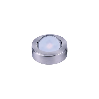 Maxim Lighting CounterMax Puck Light in Satin Nickel, sleek aluminum design for modern home lighting solutions.