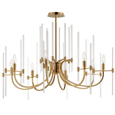Maxim Lighting Divine Arc Chandelier with a Heritage finish, featuring a steel frame and glass accents, elegantly suspended from the ceiling.