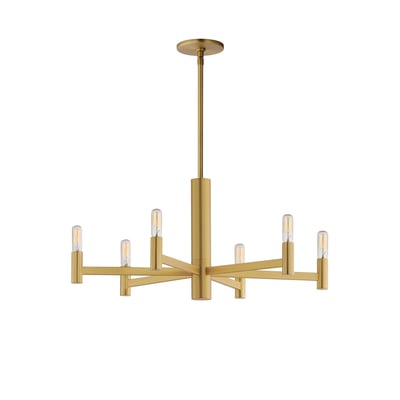 Maxim Lighting Emana Chandelier in Natural Aged Brass finish, featuring a modern design with Steel, Aluminum, and Glass elements.