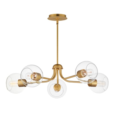 Maxim Lighting Knox Globe Chandelier in Natural Aged Brass finish, featuring a steel frame with glass globes, elegantly suspended for a modern look.