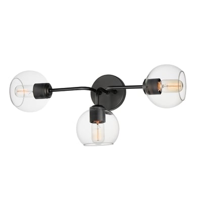 Maxim Lighting Knox Bathroom Vanity Light with a sleek Black finish, featuring a Steel frame and Glass shades, elegantly illuminates a modern bathroom.