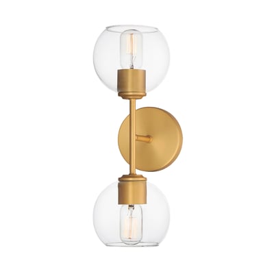 Maxim Lighting Knox Wall Sconce in Natural Aged Brass finish, featuring a sleek Steel frame and a clear Glass shade for a modern, elegant look.