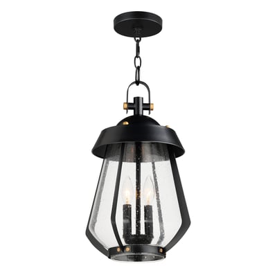 Maxim Lighting Mariner Outdoor Pendant in Black with Antique Brass finish, made of aluminum, hanging against a neutral background.