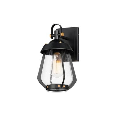 Maxim Lighting Mariner Outdoor Wall Sconce in Black with Antique Brass finish, made of Aluminum, mounted on a wall, showcasing its elegant design.