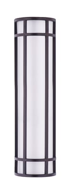 Maxim Lighting Moon Ray Outdoor Wall Sconce in bronze finish with a sleek stainless steel frame and acrylic diffuser, mounted on an exterior wall.