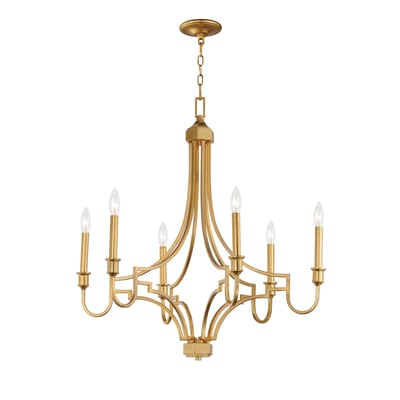 Maxim Lighting Normandy Chandelier with a Gold Leaf finish, featuring an elegant design with steel construction and multiple candle-like lights.