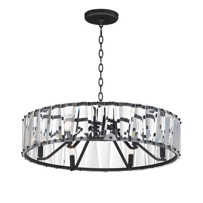 Maxim Lighting Odeon Chandelier with a Steel frame, Black finish, and Crystal accents, featuring a modern design with multiple tiers of hanging crystals.