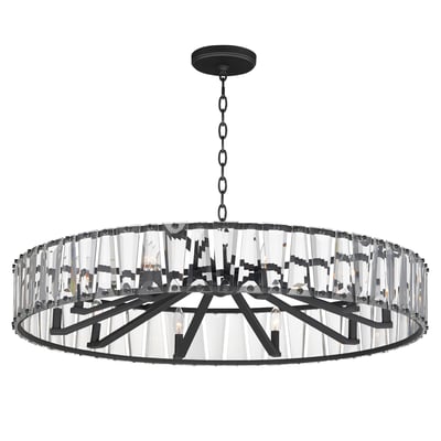 Maxim Lighting Odeon Chandelier with a sleek Black Steel frame and sparkling Crystal accents, elegantly hanging from the ceiling.