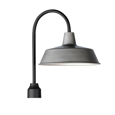 Maxim Lighting Pier M Outdoor Post Lantern in weathered zinc with black finish, crafted from aluminum, elegantly illuminates an outdoor setting.