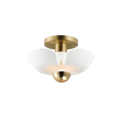 Maxim Lighting's Poppy Flush Mount Ceiling Light in White with Satin Brass finish, featuring an elegant aluminum design for modern interiors.