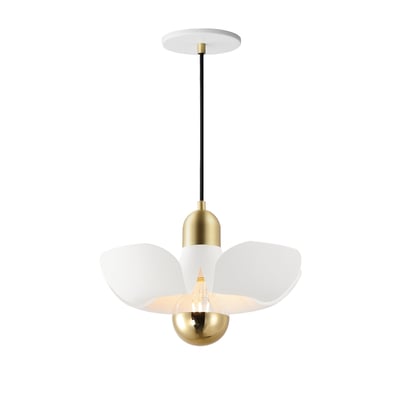 Maxim Lighting Poppy Pendant in White with Satin Brass finish, featuring an elegant aluminum design with a modern, minimalist aesthetic.