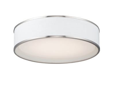 Maxim Lighting Prime Flush Mount Ceiling Light with a Satin Nickel finish, featuring a sleek design with a steel frame and acrylic diffuser.