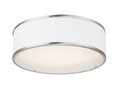 Maxim Lighting Prime Flush Mount Ceiling Light in Satin Nickel finish with a sleek, modern design featuring a steel frame and acrylic diffuser.