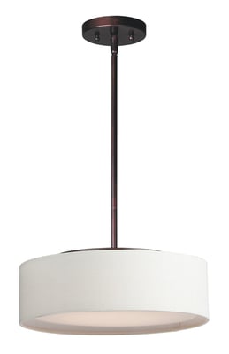 Maxim Lighting Prime Pendant in Oil Rubbed Bronze finish, featuring a sleek steel frame with acrylic and fabric elements for a modern, stylish look.