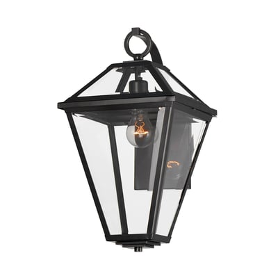 Maxim Lighting Prism Outdoor Wall Sconce in Black finish, featuring a sleek, geometric design with a steel frame and clear glass panels.