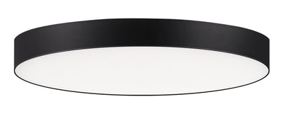 Maxim Lighting Trim Round 120V Ceiling Light with a sleek black finish, crafted from durable polycarbonate and steel, mounted on a white ceiling.