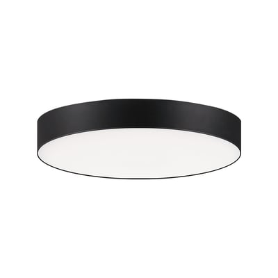 Maxim Lighting Trim Flush Mount Ceiling Light with a sleek black finish, made from durable polycarbonate and steel, illuminating a modern space.