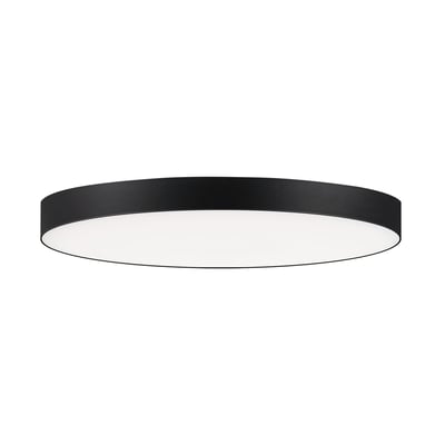 Maxim Lighting Trim Flush Mount Ceiling Light with a sleek black finish, featuring a round polycarbonate and steel design for modern interiors.