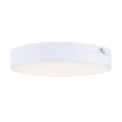 Maxim Lighting Trim Flush Mount Ceiling Light with EM Backup, featuring a white polycarbonate and steel design, mounted on a ceiling.