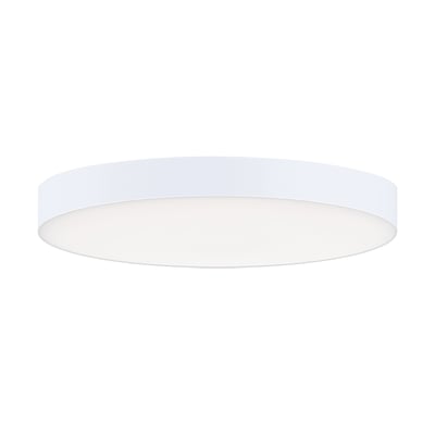 Maxim Lighting Trim Flush Mount Ceiling Light with EM Backup, featuring a white polycarbonate and steel finish, mounted on a ceiling.