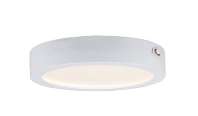 Maxim Lighting Wafer Flush Mount with EM Backup in white finish, featuring a sleek aluminum and polycarbonate design for modern interiors.