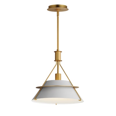 Maxim Lighting Lucas Pendant in Natural Aged Brass finish, featuring a sleek steel frame with a modern, minimalist design, hanging from a ceiling.