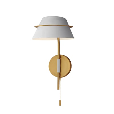Maxim Lighting Lucas Wall Sconce in Natural Aged Brass finish, featuring a sleek, modern design with a steel frame and a clear glass shade.