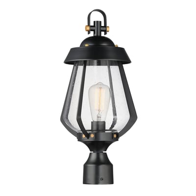 Maxim Lighting Mariner Outdoor Post Mount in Black with Antique Brass finish, featuring a classic lantern design made of aluminum and stainless steel.
