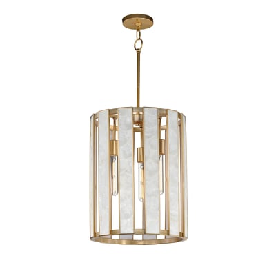 Miramar Foyer Pendant by Maxim Lighting, featuring a Natural Aged Brass finish with Steel, Seashell, and Acrylic elements, elegantly suspended.