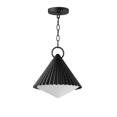 Maxim Lighting Odette Outdoor Pendant in Black finish, featuring a sleek Steel frame with a modern design, hanging elegantly against a neutral background.