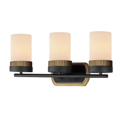 Maxim Lighting Ruffles Bathroom Vanity Light featuring a Black with Antique Brass finish, crafted from Steel and Glass, elegantly illuminates the space.