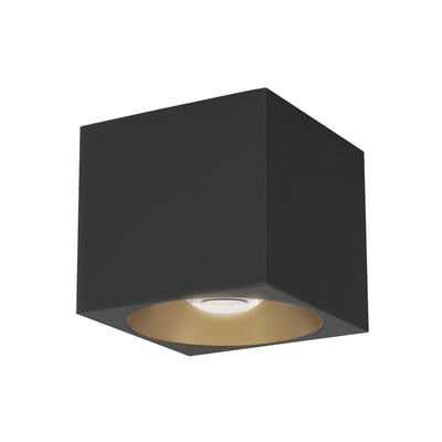 Maxim Lighting Stout Square Flush Mount Ceiling Light in Black finish with Aluminum frame and Glass shade, mounted on a ceiling.