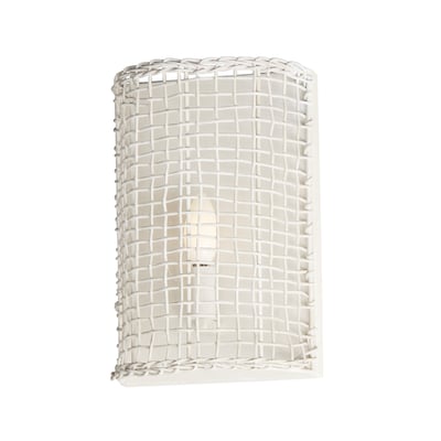 Maxim Lighting Cestino Wall Sconce in Weathered White, featuring durable steel and rattan for a stylish, contemporary look.