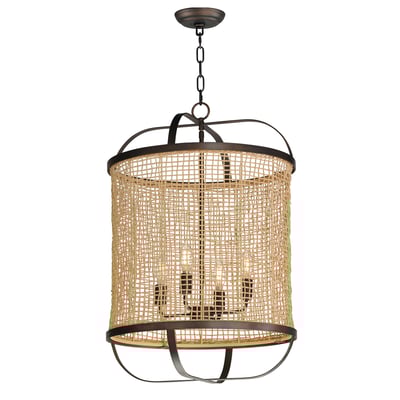 Maxim Lighting Cestino Tall Pendant in Antique Bronze, featuring a stylish design of steel and rattan for modern interiors.