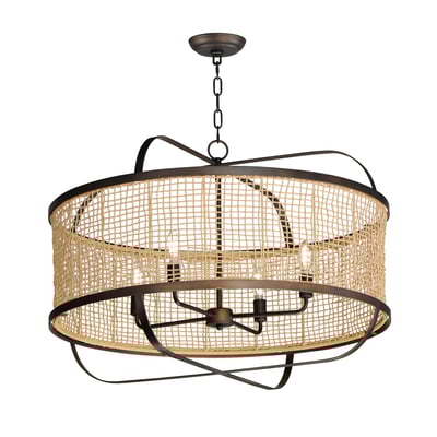 Maxim Lighting Cestino Drum Pendant in Antique Bronze, featuring a stylish design with steel and rattan materials.
