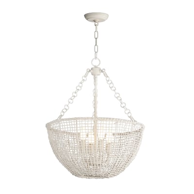 Maxim Lighting Cestino Pendant in Weathered White, featuring a stylish steel and rattan design for elegant home decor.